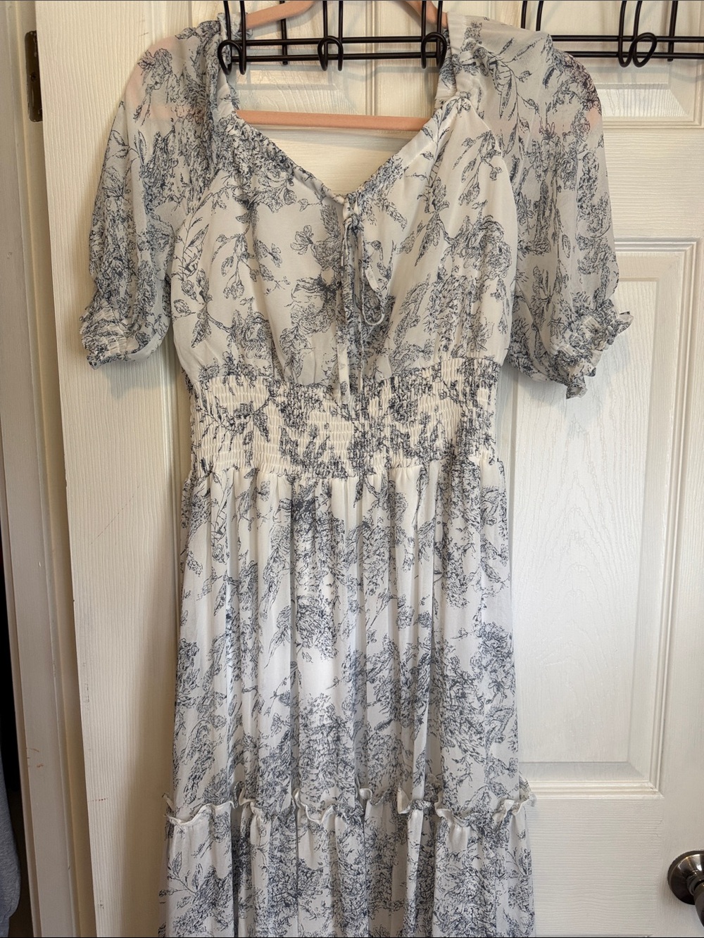 Baltic Born White Maxi Dress with Gray Floral Print